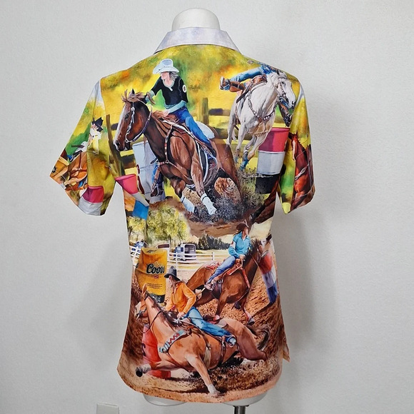 Barrel Race Equestrian Multicolor Western Cowgirl Button Front Shirt Size Small - Picture 9 of 13